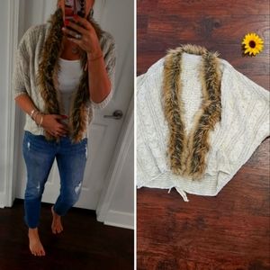 Elegant Cream Cardigan with Faux Fur Trim